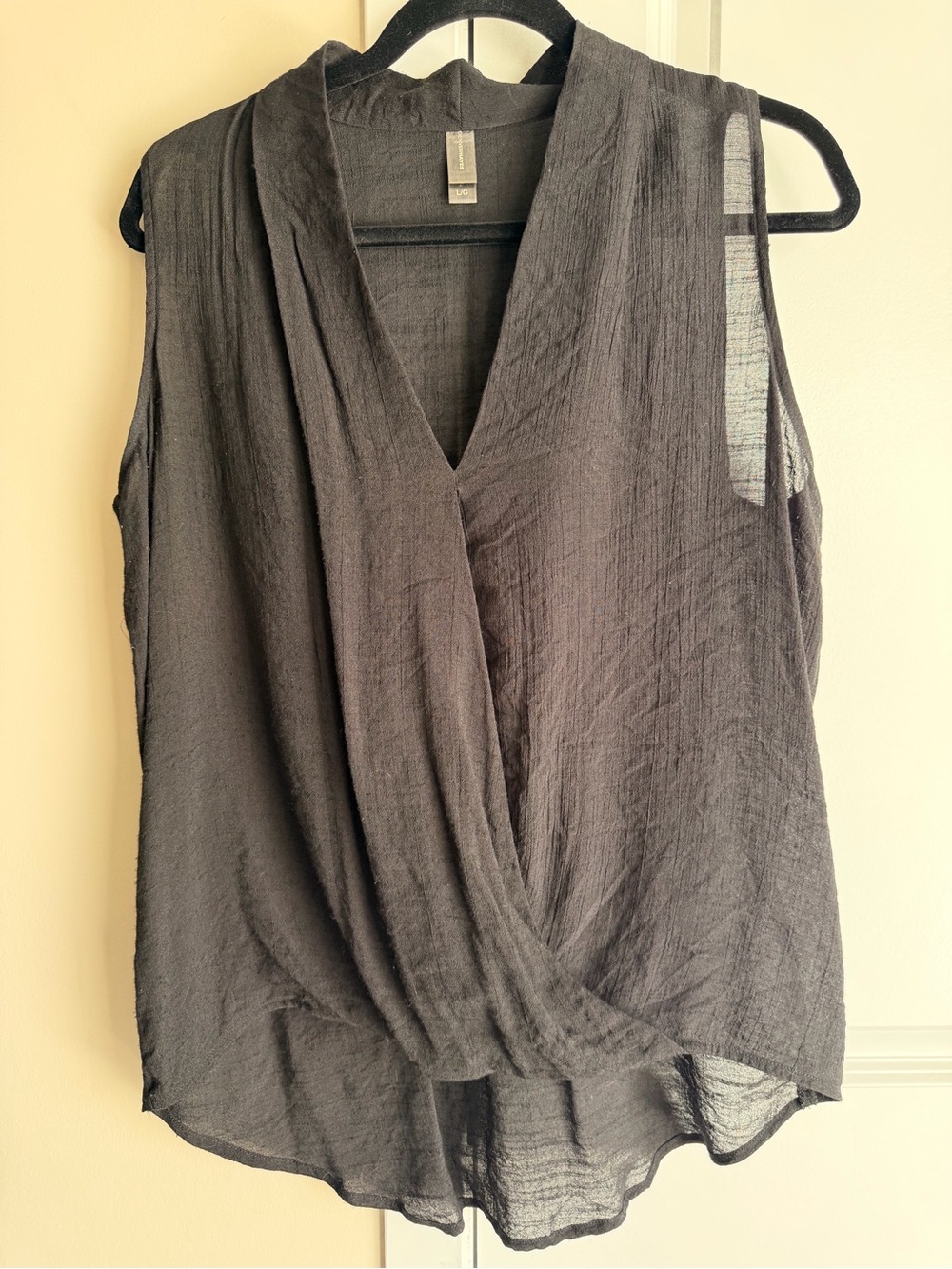Denver Hayes Black Draped Sleeveless Wrap Blouse